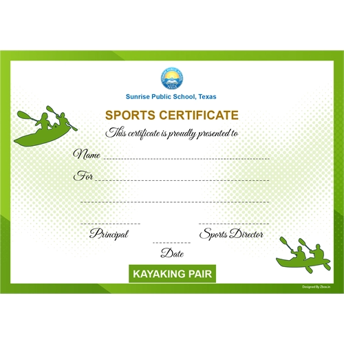 School Sports Award Certificate Kayaking A4 Size | Use on Laser Printer